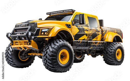 4x4 Off-road Vehicle Monster Truck In Black and Yellow Color Texture Isolated on a Transparent Background PNG.