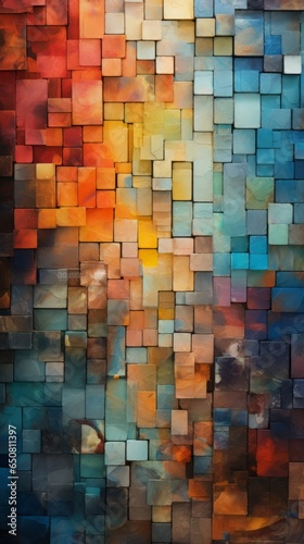 An abstract painting with vibrant squares of various colors