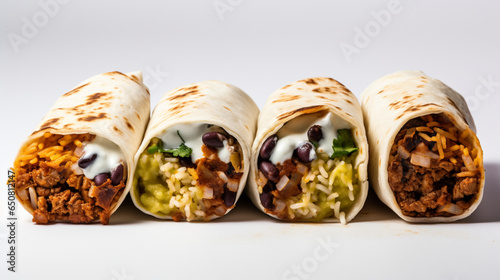 small rice cheese bean and meat burrito without a, generative ai.