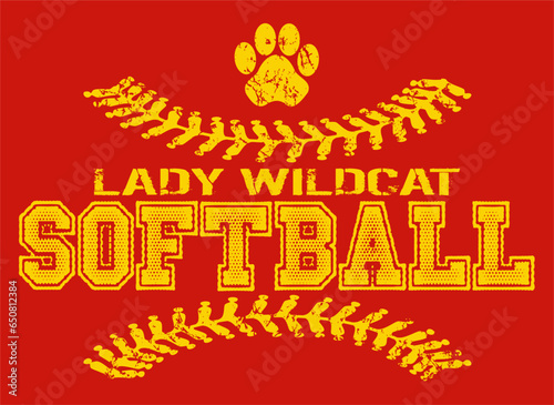 distressed lady wildcat softball team design with paw print for school, college or league sports