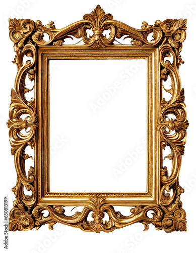 Antique gold picture frame isolated on transparent background