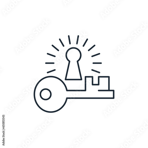 Key and keyhole. Open up an opportunity. Get what you want. Vector linear icon isolated on white background.