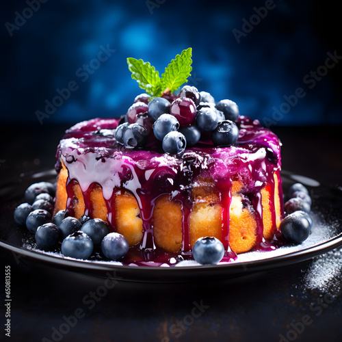 Dramatic Lighting Unveils the Modern Appeal of Blueberry Glaze Cake