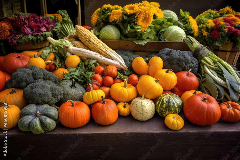 Bountiful display of freshly harvested vegetables at a local farmers' market