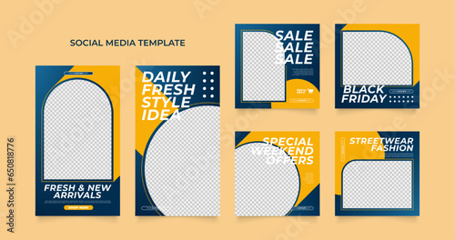 social media template banner blog fashion sale promotion. fully editable instagram and facebook square post frame puzzle organic sale poster. fresh yellow black friday vector background