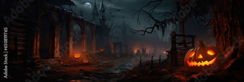halloween in the forest,Halloween background with pumpkins and haunted house