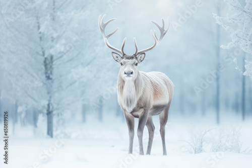 Reindeer standing in a snowy landscape © thejokercze