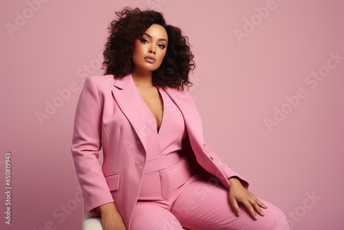 Plus size woman female model studio stylish fashion posing. Generative AI
