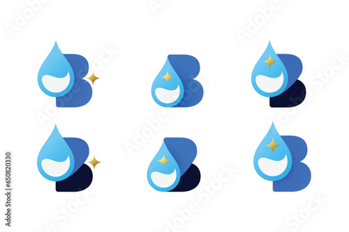 modern b letter logo set with combinations of water drop and ai star symbol, b letter icon set of vector template 