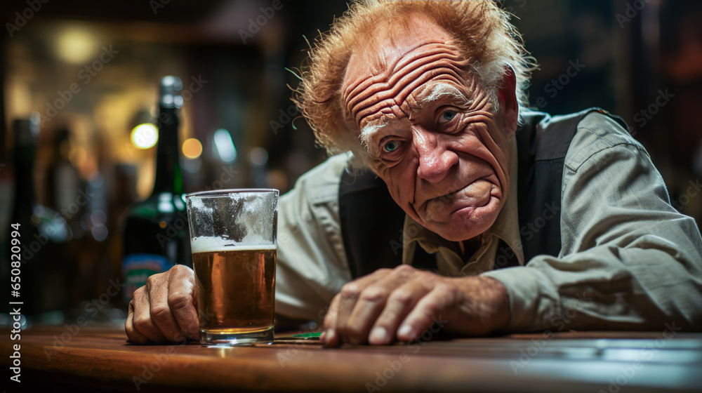 Expressive Irish bartender, showing blatant disgust. Pint of Guinness in a bar setting, feelings of revulsion and disdain radiating from him.