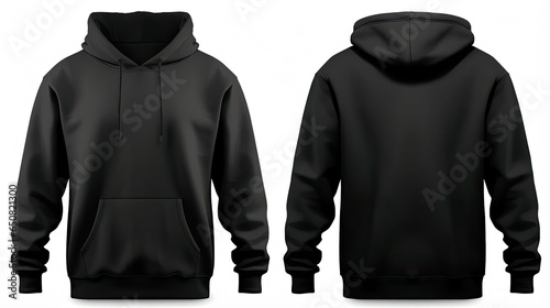 Black Hoodie Apparel. Blank Sweatshirt Mockup for Design with Clipping Path, Isolated on Clear White Background