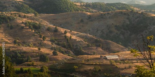 Epic landscape panorama on the hills near Breznitsa village, Bulgaria. photo