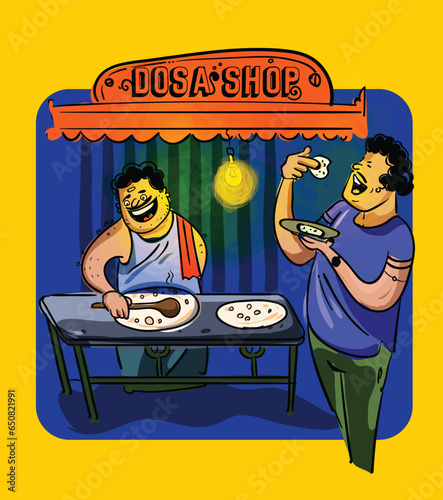 Dosa making street food illustration