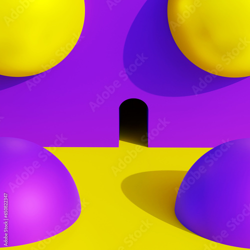 purple and yellow dots 3d render architectural minimal