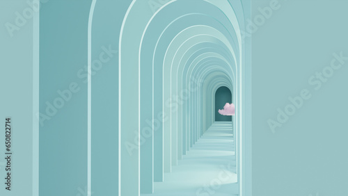 blue hallway doors and cloud minimal architecture 3d render