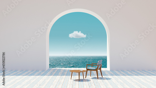 white greek style arch seascape scene minimal 3d render