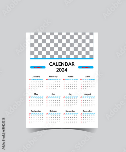 calendar 2024 week starts Sunday corporate design planner template. Wall calendar in a minimalist style