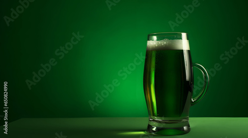 Glass of beer on a green background