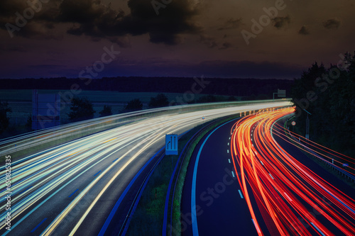 Traffic on the Highway - Travel - Background - Line - Ecology - Long Exposure - Motorway - Night Traffic - Light Trails - High Quality Photo 