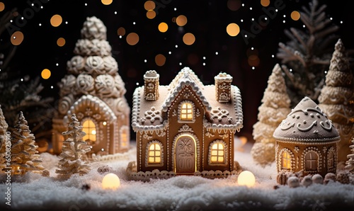 Gingerbread house on the background of christmas forest