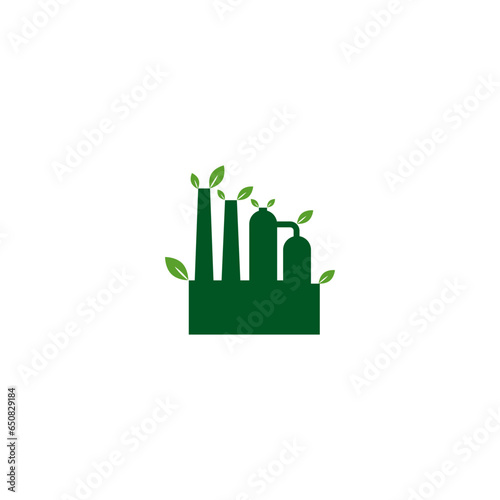 Eco friendly industry icon. Green factory logo isolated on white background