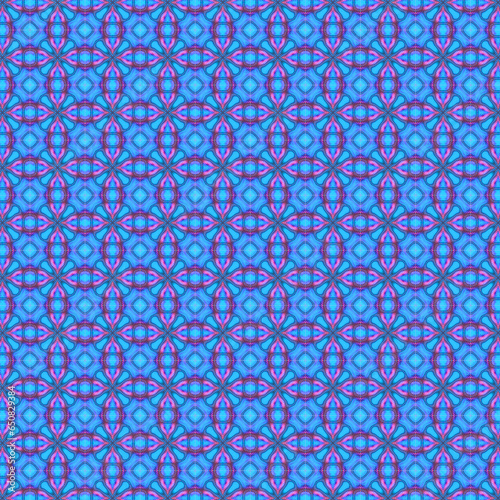 quadratische fläche aus 9x9 einzelnen nahtlos miteinander verbundenen quadraten gefüllt mit einem abstrakten vorwigend blauem muster, mosaik, teppich, 