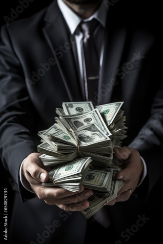 Man with dollars money in f...