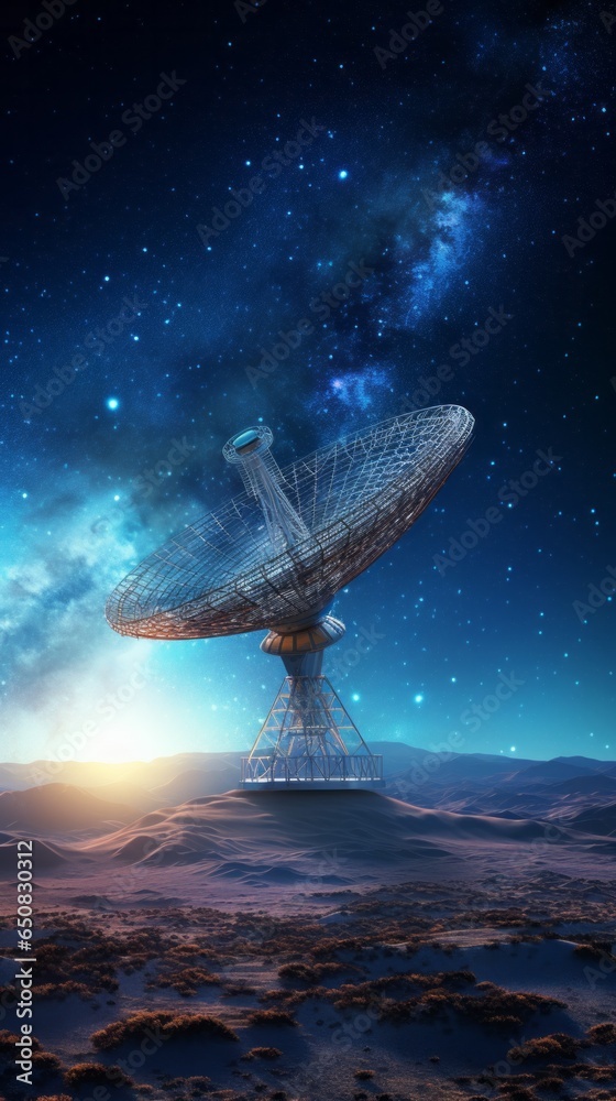 A lone satellite dish standing in the vastness of the desert landscape A lone satellite dish standing in the vastness of the desert landscape