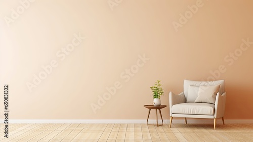 Modern minimalist interior with an armchair on empty cream color wall background, Generative AI  photo