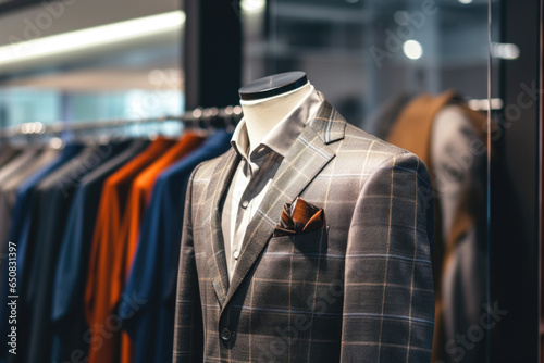Fashionable and stylish men's clothes on a manikin in a clothing store