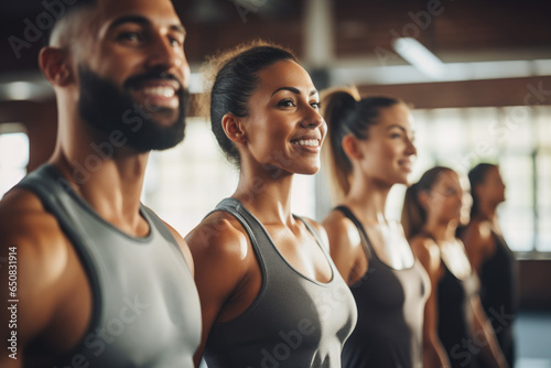 Diverse group of people working out together in a fitness class