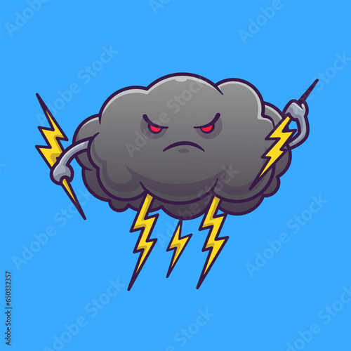 Cute Angry Cloud Storm With Thunder Cartoon Vector Icon
Illustration. Object Nature Icon Concept Isolated Premium
Vector. Flat Cartoon Style