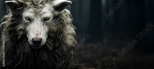A wolf in sheep's clothing. Beware of false accusers - they come to you in sheep's clothing, but inside they are predatory wolves. photo