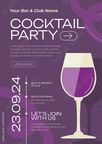 Purple Creative Illustration Cocktail Party Invitation Poster Template