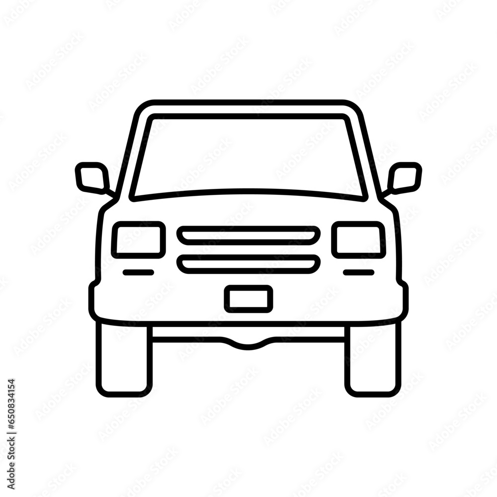 SUV icon. Off-road transport. Black contour linear silhouette. Front ...