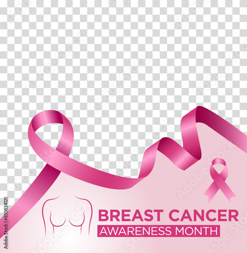 Banner plantilla del Día Internacional de lucha contra el Cáncer de mama, con listón rosa, marco para fotografía