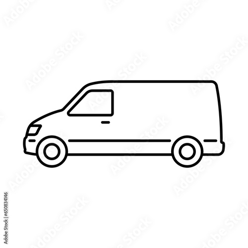 Van icon. Minivan. Black contour linear silhouette. Side view. Editable strokes. Vector simple flat graphic illustration. Isolated object on a white background. Isolate.