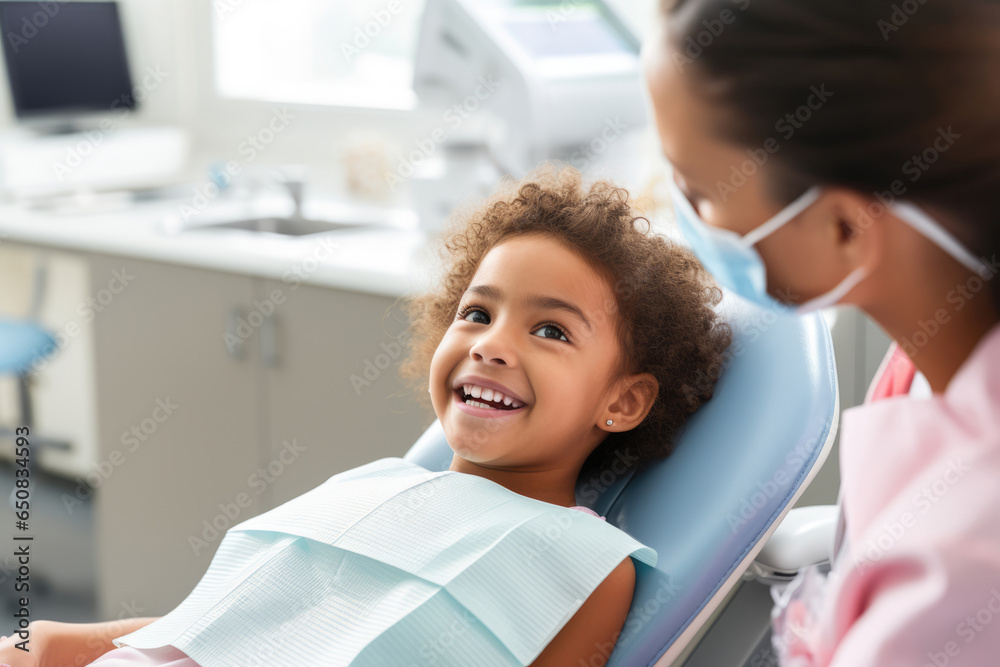 Cute little girl sitting on dentist's chair at dentistry Cute little girl sitting on dentist's chair at dentistry