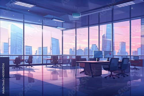 Empty office hall open space interior. Business conference company background with glas front - Generative AI