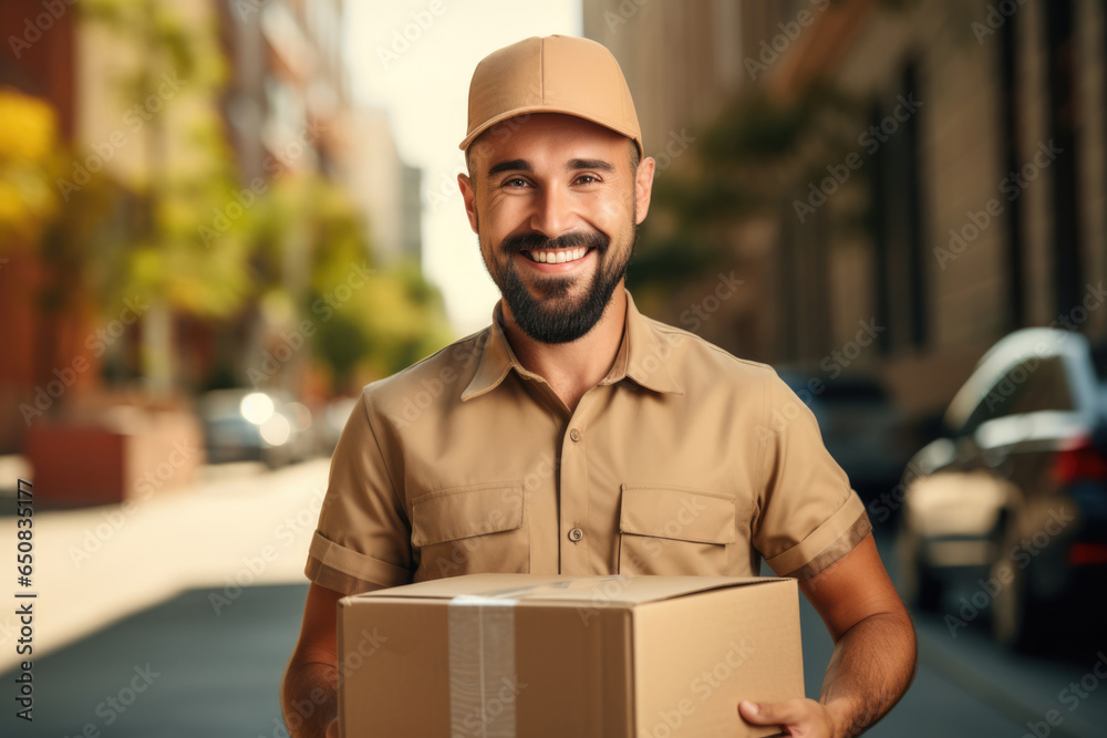 delivery man with parcel post box delivery man with parcel post box