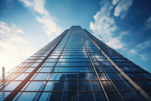 Skyscraper glass facades against the background in the blue sky. Business center