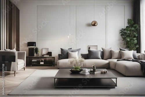 Minimalist style interior design of modern grey living room