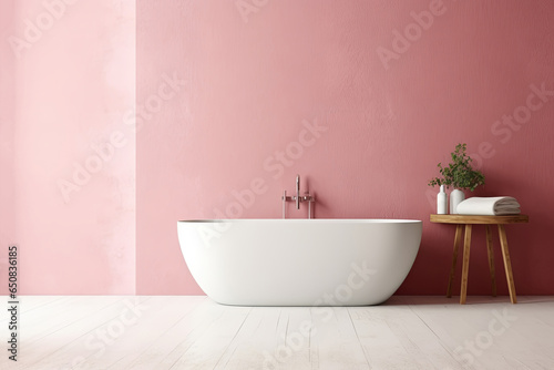 Modern Bathroom interior design  white bathtub on grunge pink wall  Generative AI 