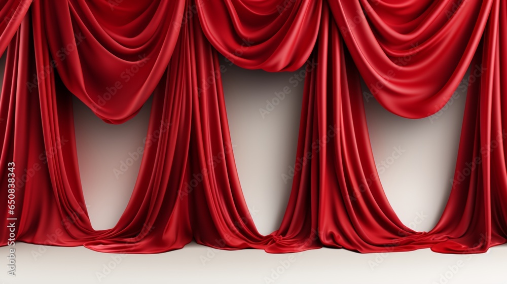 Red window curtains on transparent background. - obrazy, fototapety, plakaty 