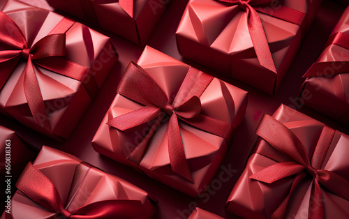 Gift wrapping ideas for Christmas and holiday parties in light red style. Gift boxes in unique style. Cute little gift boxes in angular shapes.