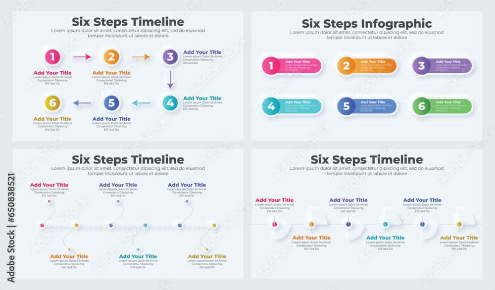Vector business infographic template with 6 steps or options for presentation set