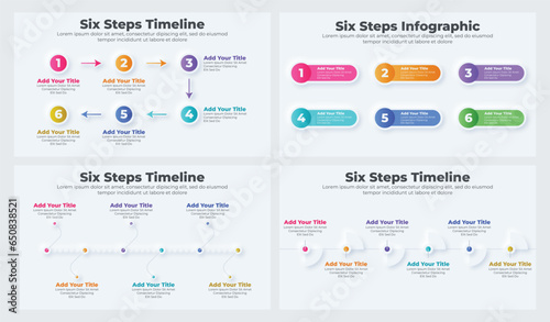 Vector business infographic template with 6 steps or options for presentation set