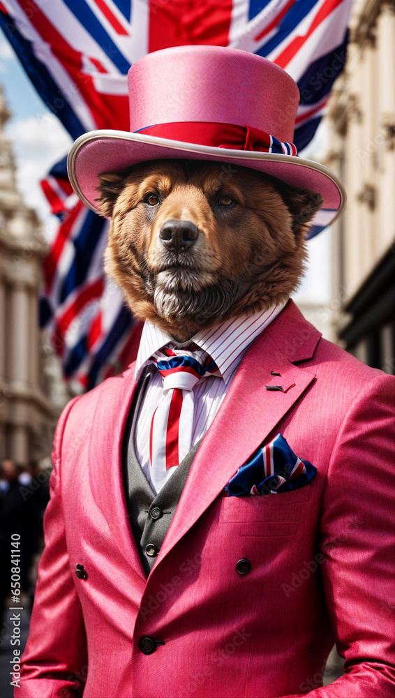 Obraz premium Anthropomorphic series - A Dandy Bear In An Urban Setting - AI Generated