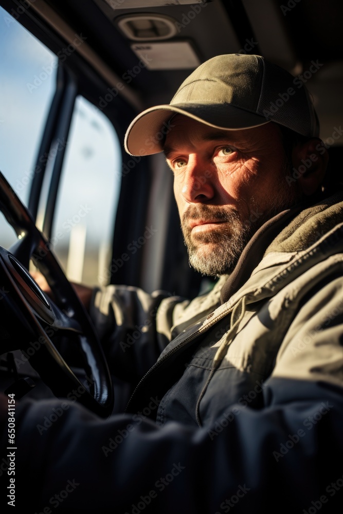 A driver driving a truck. Generative AI A driver driving a truck. Generative AI