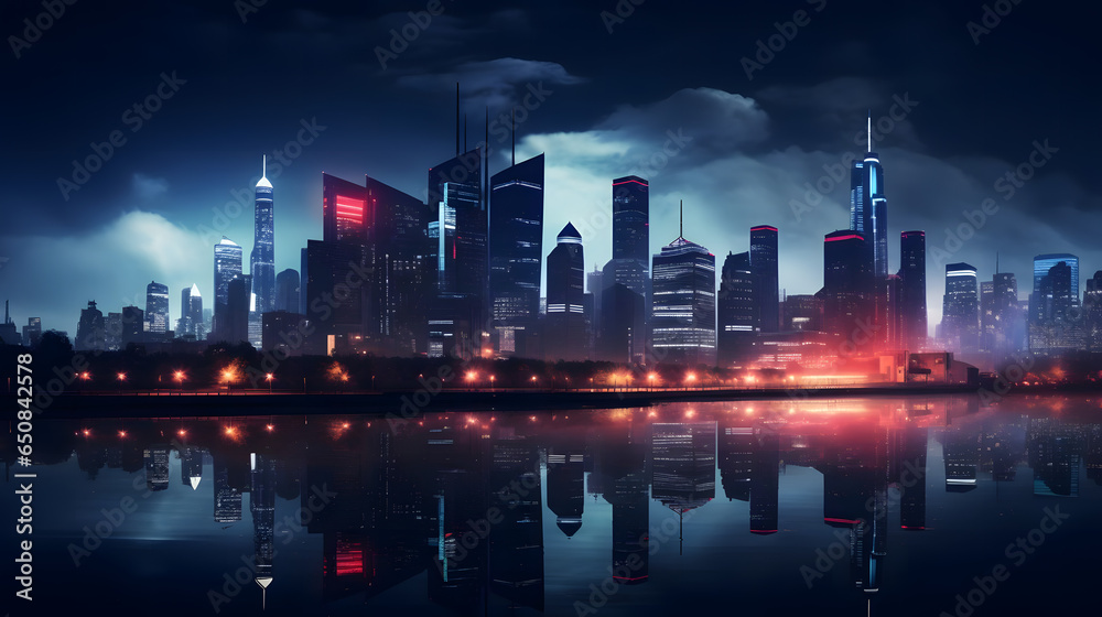 Glowing Cityscape at Night
